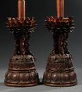 Pair of Asian Export Carved and Lacquered Wood Lamp Bases
