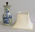 Chinese Blue and Whitedecorated Celadon Glazed Porcelain VaseTable Lamp