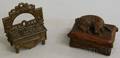 Carved Wood Dog on an Ottoman Figural Trinket Box and a Cast Iron Matchsafe