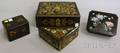 Four Assorted Polychromedecorated Blackpainted Wooden Boxes