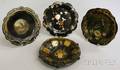 Four Gilt and Motherofpearlinlaid Black Lacquered Papiermache Trays and Bowls