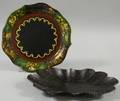 Two Small Decorated Black Lacquer Papiermache Trays