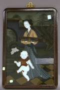 Chinese Export Reversepainting on Glass Depicting a Young Woman and a Little Boy