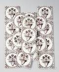 Set of Twenty Delft Manganese Vase of Flowersdecorated Pottery Tiles