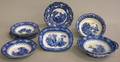 Nine Pieces of English Blue and White Transferdecorated Tableware