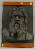 Cyrus Cobb Patinated Metal Bas Relief Bust of a Bearded Man Wearing an Oak Leaf Crown