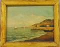 19th20th Century Continental School Oil on Canvas Mediterranean Shore Scene with Lighthouse