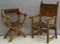 Spanish Carved Walnut Armchair and Savonarola Chair