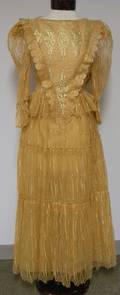 Vintage Mary McFadden Longsleeved Sheer Gold Lace Dress