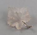 14kt White Gold Rock Crystal and Diamond Leaf Brooch