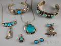 Small Group of Southweststyle Silver and Turquoise Jewelry