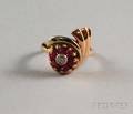 Retro 14kt Rose Gold Ruby and Diamond Floral Swirl Ring