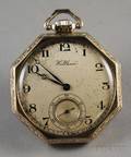14kt White Gold Open Face Waltham Octagonal Pocket Watch