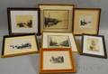 Six Framed Leonard H Mersky Cape Cod and Islands Etchings and a Framed John Sunshine Print Depicting the Sailing Ship Morgan