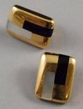 Pair of Modern 14kt Gold Onyx and Motherofpearl Earclips