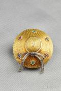 18kt Gold Gemset Hat Brooch