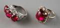 Two Synthetic Red Gemstone and Diamond Rings