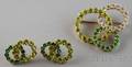 14kt Gold Tsavorite Garnet and Peridot Brooch and Matching Earrings