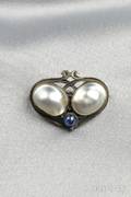 Arts  Crafts Silver and Blister Pearl Pin Josephine Hartwell and Frederick Shaw