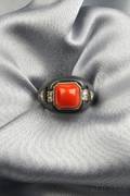 Patinated Steel 14kt White Gold Coral and Diamond Ring Marshs