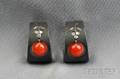Patinated Steel 14kt White Gold Coral and Diamond Earpendants Marshs