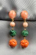 18kt Gold Coral and Jade Earpendants