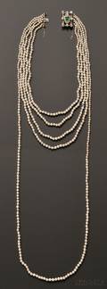 Important Natural Pearl Fivestrand Necklace