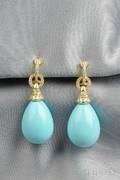18kt Gold Turquoise and Diamond Earpendants Donna Vock