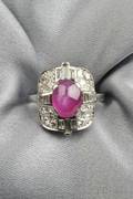 Art Deco Platinum Star Ruby and Diamond Ring