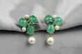 14kt Gold Emerald Sapphire and Cultured Pearl Earclips