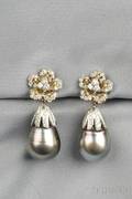18kt Gold Tahitian Pearl and Diamond DayNight Earpendants
