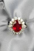 Platinum 18kt Gold Synthetic Ruby and Diamond Ring