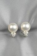 18kt White Gold South Sea Pearl and Diamond Earclips