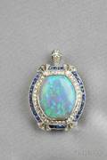 Platinum Opal Sapphire and Diamond Pendant