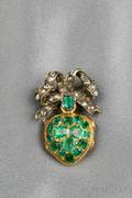 Antique Emerald and Diamond Heart Locket Pin