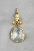 14kt Gold Aquamarine Pearl and Diamond Pendant
