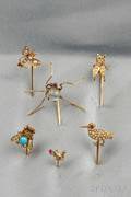 Group of Six Gold Figural Stickpins