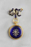 Antique 18kt Gold Enamel and Diamond Open Face Pendant Watch