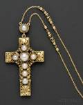Arts  Crafts Gold Opal and Pearl Cross and Chain Edward Oakes