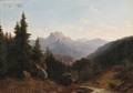 Walther Wnnenberg German 1818c 1900 Mountain Landscape with Hunter Stalking Deer