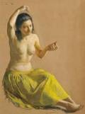 Ivan Gregorewitch Olinsky American 18781962 Seated Female Nude in a Chartreuse Skirt