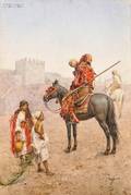 Giulio Rosati Italian 18581917 Arab Horseman Pausing to Quench His Thirst