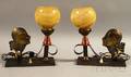 Pair of Art Deco Brass Figural Table Lamps with Glass Shades