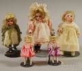 Five Small Blondehaired Bisque Head Dolls