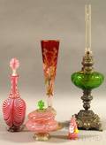 Five Assorted Late Victorian and Assorted Art Glass Table Items