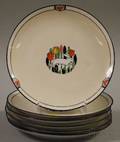 Set of Six Art Deco Handpainted Rabbitdecorated Porcelain Plates