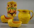 Four Yellowglazed Staffordshire Pottery Items