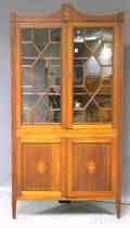 Federalstyle Glazed Inlaid Mahogany Corner Cupboard