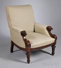 Victorian Renaissance Revival Damaskupholstered Carved Walnut Houndshead Easy Chair