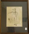 Framed 19th Century Pen and Ink Portrait of a Dandy